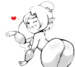  1girl anus ass breasts heart inkerton-kun looking_at_viewer medium_breasts monochrome nude open_mouth pointy_ears shantae shantae_(character) shantae_(series) simple_background sketch smile thick_thighs thighs white_background wink 
