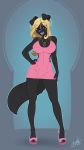  2018 anthro big_breasts blonde_hair blush bonk breasts canine clothed clothing colored_nails digital_media_(artwork) female footwear hair high_heels hindpaw invalid_tag legwear long_hair looking_at_viewer mammal mox_sapphire nipples open_mouth paws sherri_mayim shoes simple_background smile tongue 
