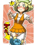  bel_(pokemon) blonde_hair blush breasts commentary_request dress gen_5_pokemon green_eyes hat jacket medium_hair orange_jacket panpour panties pokemon pokemon_(creature) pokemon_(game) pokemon_bw polka_dot polka_dot_panties underwear white_panties wolf_(inunejiro) 