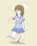  2012 blue_eyes brown_eyes clothing female fur lagomorph long_ears mammal pawpads paws rabbit red_eyes simple_background snout solo tears transformation whiskers white_fur worried さみー 
