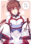 blush breasts cosplay fan_la_norne fan_la_norne_(cosplay) feather_hair himono_xeno japanese_clothes long_hair looking_at_viewer lora_(xenoblade_2) parted_lips protected_link red_hair short_hair simple_background solo translation_request xenoblade_(series) xenoblade_2 xenoblade_2:_ogon_no_kuri_ira yellow_eyes 
