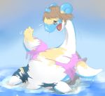  2012 brown_hair clothing crying female flippers hair horn lapras long_neck nintendo pok&eacute;mon pok&eacute;mon_(species) shell simple_background slime solo tears torn_clothing transformation video_games water wet さみー 
