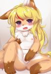  2018 4_toes anthro areola blonde_hair blush breasts brown_fur canine countershading cub eigetsu female fingering fingering_self flat_chested fox front_view fur gloves_(marking) hair highlights inner_ear_fluff kemono long_hair looking_at_viewer mammal markings masturbation multicolored_fur nipple_play nipples nude open_mouth orange_fur pink_areola pink_nipples purple_eyes pussy pussy_juice red_highlights sitting small_breasts socks_(marking) solo spread_legs spreading sweat toes vaginal vaginal_fingering vaginal_masturbation white_fur young 