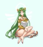  athenawyrm blush breasts dress green_eyes green_hair jewelry kid_icarus kid_icarus_uprising long_hair looking_at_viewer necklace palutena smile solo tiara very_long_hair 