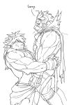  anthro bear_hug cape clothing cum cum_on_chest cum_on_face demon erection feline horn krampus magan male male/male mammal mask muscular muscular_male pecs penis sex text tiger tokyo_afterschool_summoners wrestling 
