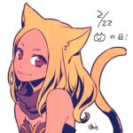  2018 animal_humanoid blonde_hair cat_humanoid clothed clothing feline female gravity_rush hair humanoid kat_(gravity_rush) looking_at_viewer mammal red_eyes simple_background smile solo 蟻味 