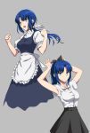  alternate_costume alternate_hair_length alternate_hairstyle apron armpits axia-chan blue_eyes breasts ciel clenched_hands grey_background high_ponytail highres long_hair low_ponytail medium_breasts multiple_views smile tsukihime type-moon 