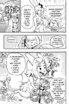  action_figure anthro breasts cleavage_cutout clothed clothing comic cookie_(furryfight_chronicles) daigaijin dialogue donkizari dress english_text female furryfight_chronicles hair lagomorph mammal muko rabbit rodent sephario shirt squirrel tank_top text young 