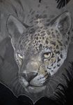  2018 ambiguous_gender black_nose feline feral headshot_portrait jaguar looking_at_viewer mammal portrait rhyu solo traditional_media_(artwork) whiskers yellow_eyes 