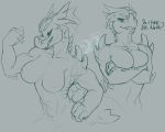  2018 abs anthro biceps big_breasts breast_squish breasts cetacean claws crossed_arms crossgender dialogue dolphin dragon english_text female fin fish flexing front_view gills grey_background hand_on_hip hybrid idoodle2draw line_art looking_at_viewer mammal manly marine muscular muscular_female nipples nude scalie shark simple_background sketch smile smirk solo standing teasing teeth text vasciel_aplisto 