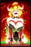  alternate_species animal_humanoid big_breasts blonde_hair blue_eyes border bowser bowsette_meme breasts clothed clothing collar crossgender crown fangs female hair horn humanoid humanoidized koopa mario_bros nintendo open_mouth scalie simple_background slime spiked_collar spikes super_crown swimsuit teeth text thick_thighs twistedlilheart video_games wide_hips 