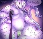  2018 anthro belly belly_scales clitoris colored_nails domination dragon female female_domination first_person_view flat_chested fur hair horn leash looking_at_viewer lotusaur nails navel pecs pussy red_nails red_sclera reptile scales scalie slightly_chubby slit_pupils solo spread_legs spreading teeth thick_tail thick_thighs voluptuous white_hair white_scales wide_hips zephy 