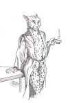  0laffson 2017 5_fingers anthro cheetah clothing feline female fur looking_at_viewer mammal simple_background solo spots spotted_fur standing traditional_media_(artwork) 