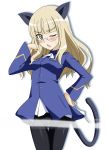  animal_ears black_legwear blonde_hair blush cat_ears cat_tail censored crotch_seam glasses highres long_hair minpei_ichigo open_mouth pantyhose perrine_h_clostermann pointless_censoring solo strike_witches tail world_witches_series yellow_eyes 