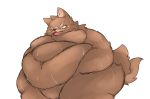  2017 ambiguous_gender anthro belly belly_grab black_nose blush canine chubby_cheeks cute digital_media_(artwork) dog fangs featureless_crotch fur grabbing_belly half-closed_eyes love_handles mammal morbidly_obese obese open_mouth orange_eyes overweight simple_background smile solo teeth thick_thighs white_background ガブ 