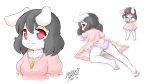  anthro anthrofied black_hair blasticussaturn butt clothing dress female fur hair kemono lagomorph looking_at_viewer looking_back mammal panties pawpads rabbit red_eyes simple_background solo tewi_inaba touhou underwear white_fur 