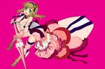  :o alternate_costume alternate_hairstyle armor axis_powers_hetalia bad_id bad_pixiv_id bow bowtie breasts brown_hair crown gauntlets green_eyes hairband hungary_(hetalia) kome_(vm500) lance medium_breasts nipples open_mouth pink_background polearm ribbon solo topless weapon 