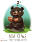  ? ambiguous_gender bear bear_claws better_version_at_source cryptid-creations eating english_text feral food fur grass half-closed_eyes mammal rock sitting solo text 