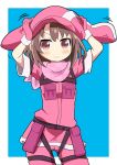  animal_ears bunny_ears dokuta gloves hat llenn_(sao) looking_at_viewer pink_gloves pink_hat short_hair solo sword_art_online sword_art_online_alternative:_gun_gale_online 