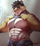  2018 666yubazi abs anthro biceps clothing feline fur hair hi_res kemono male mammal muscular muscular_male nipples pecs 