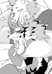  bed blush boar bracelet canine clothed clothing cuddling cupping_chin fully_clothed gouryou jewelry male male/male mammal musclegut porcine seth_(tas) spooning tokyo_afterschool_summoners wolf yuritaro_0316 