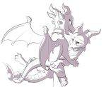  2018 buttplug claws cynder dragon eye_contact female feral feral_on_feral greyscale horn lewdango male male/female monochrome scalie sex_toy simple_background spyro spyro_the_dragon video_games western_dragon white_background 