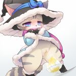  anthro blue_eyes blush cat cat_busters clothing cotora cub feline female kemono mammal peeing pussy simple_background solo urine watersports young 