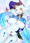  anthro big_breasts blush breasts brown_fur canine convenient_censorship daji_(full_bokko_heroes_x) female full_bokko_heroes_x fullbokko_heroes fur hair kemono looking_at_viewer mammal nipples open_mouth solo video_games white_fur yellow_eyes 