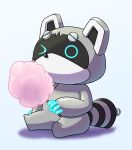  2018 anthro cotton_candy eating food male mammal one_eye_closed procyonid raccoon sakusan_kc shirojirou sitting solo wink 