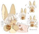  1other brown_eyes eating food furry hamburger kawasemi27 made_in_abyss mitty_(made_in_abyss) nanachi_(made_in_abyss) short_hair white_hair 