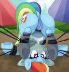  2018 angry anus bdsm bondage bound butt clitoris clothing cutie_mark digital_media_(artwork) dock equine eyelashes female feral friendship_is_magic hair hi_res hooves mammal multicolored_hair multicolored_tail my_little_pony patreon pearlyiridescence pink_eyes pussy rainbow_dash_(mlp) rainbow_hair rainbow_tail solo underhoof upside_down 