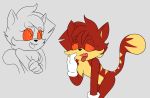  clothing colored_sclera fangs feline female fur gloves hank_(secrets-from-dark) male mammal orange_eyes red_fur secrets-from-dark simple_background sonic_(series) spiral_eyes sweat tongue 