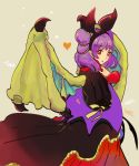  animal_ears artist_name bat_ears commentary dragon_wings dress fake_animal_ears fire_emblem fire_emblem:_seima_no_kouseki fire_emblem_heroes from_side fur_trim halloween_costume highres long_sleeves looking_to_the_side mamkute multi-tied_hair myrrh parted_lips purple_hair red_eyes sasaki_(dkenpisss) simple_background solo twintails wings 