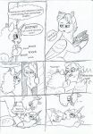  69bea black_and_white comic duo english_text equine fan_character female feral horn jessie justin_feuer male mammal monochrome my_little_pony pegasus pencil_(artwork) pushing smile text traditional_media_(artwork) winged_unicorn wings 