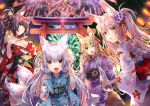  :o animal_ear_fluff animal_ears blonde_hair blurry blurry_background blush breasts brown_hair cleavage eyebrows_visible_through_hair fang fireworks fox_ears fox_mask fox_tail hair_ornament hair_ribbon heterochromia japanese_clothes kimono large_breasts leaning_forward long_hair looking_at_viewer looking_back mask multiple_girls multiple_tails night off_shoulder one_eye_closed open_mouth original pink_hair pointing ponytail ribbon silver_hair smile standing tail torii twintails usagihime yellow_eyes yukata 