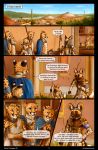  african_wild_dog anthro armor canine cheetah clothed clothing comic detailed_background dialogue digital_media_(artwork) english_text feline group male mammal melee_weapon polearm spear text titusw weapon 