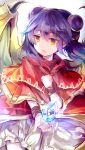  commentary_request dragon_wings dress fire_emblem fire_emblem:_seima_no_kouseki hand_on_own_chest kutsuki_kai mamkute multi-tied_hair myrrh open_mouth purple_hair red_eyes simple_background solo stone twintails white_background wings wristband 