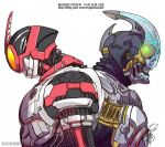  armor artist_name back-to-back character_name english full_armor helmet kamen_rider kamen_rider_555 kamen_rider_blade kamen_rider_blade_(series) kamen_rider_faiz kusagami_style male_focus multiple_boys signature teeth 