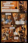  5_fingers abs african_wild_dog anthro canine cheetah clothed clothing comic detailed_background digital_media_(artwork) ear_piercing english_text feline group male mammal pawpads piercing text titusw weapon 