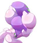  2018 anthro d5ma female gastropod goodra green_eyes half-closed_eyes nintendo nude pok&eacute;mon pok&eacute;mon_(species) purple_belly purple_body pussy simple_background slightly_chubby solo thick_thighs video_games white_background 
