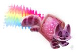  ambiguous_gender black_eyes cryptid-creations feline feral fur looking_at_viewer mammal nyan_cat open_mouth pawpads pop-tart purple_fur rainbow simple_background smile solo whiskers white_background 