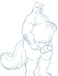  2018 anthro balls belly bravo digital_drawing_(artwork) digital_media_(artwork) eyewear fur glasses hair hand_on_stomach humanoid_penis male mammal mephitid monochrome navel nipples old overweight overweight_male penis simple_background sketch skunk slightly_chubby solo standing white_background 