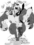  3_heads anthro big_nipples candy canine cerberus conjoined cursedmarked erection food halloween holidays huge_muscles male mammal multi_head multifur muscular nipples tongue tongue_out 
