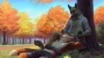  4_toes 5_fingers anthro canine clothed clothing detailed_background digitigrade dog fox german_shepherd male mammal outside spectrumshift toes 