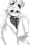  absurd_res animal_crossing anthro barefoot bed_sheet bedding blush bottomless breasts clothed clothing covering covering_crotch female francine_(animal_crossing) greyscale hair half-closed_eyes hand_between_legs hi_res idlecil lagomorph looking_at_viewer lying mammal monochrome navel nintendo nipples on_back rabbit raised_leg short_hair simple_background small_breasts solo sweat teeth thick_thighs translucent video_games white_background 