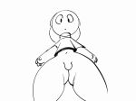  alien animated bent_over big_butt butt clothed clothing looking_at_viewer male monochrome partially_clothed penis presenting presenting_hindquarters puwa simple_background skoon_(character) sqoon stare tendrils turning 
