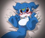  ambiguous_gender animal_genitalia blush cloaca cute_fangs digimon pasaran red_eyes sweat veemon 