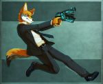  2018 anthro brown_eyes canine clothed clothing digital_media_(artwork) dress_shirt fully_clothed fur grey_fur gun handgun male mammal necktie orange_fur pistol psycho_pass ranged_weapon red_wolf sassypants shirt solo suit weapon white_fur wolf yokhame 