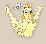  animal_crossing anthro balls belly breasts canine dickgirl dog intersex isabelle_(animal_crossing) mammal nintendo paws penis pornography slightly_chubby solo v_sign video_games xneostarx 