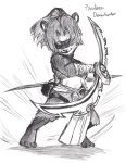  bear black_and_white blindfold english_text female mammal monochrome pandaren saucererzz simple_background solo standing text video_games warcraft white_background 
